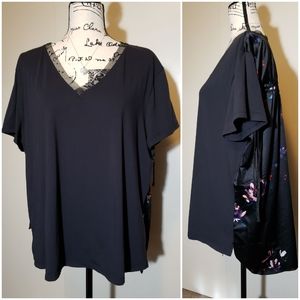 AVA*VIV V Neck, Floral Back Print Top size 1X